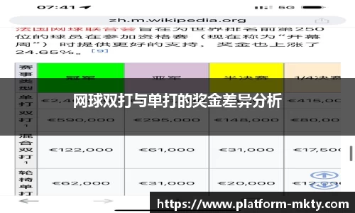 网球双打与单打的奖金差异分析